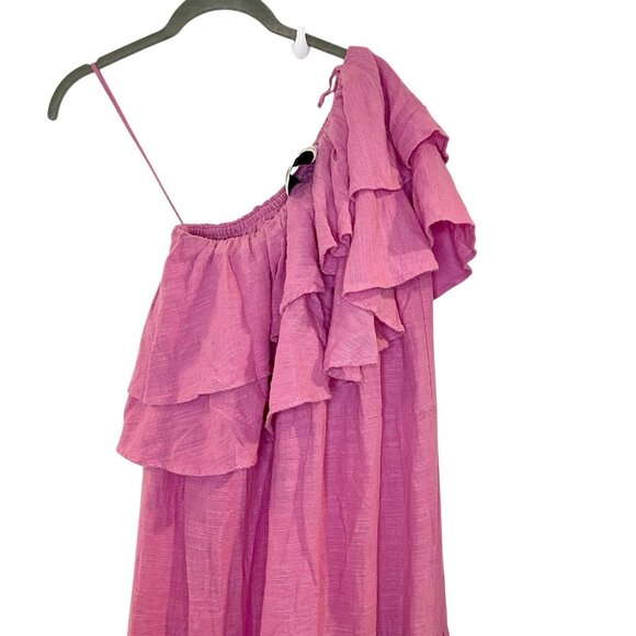 Pearl and Caviar‎ Ruffle Dress Fuchsia/Rose One Shoulder Maxi Gauzy XS/S NO BELT - Picture 4 of 7